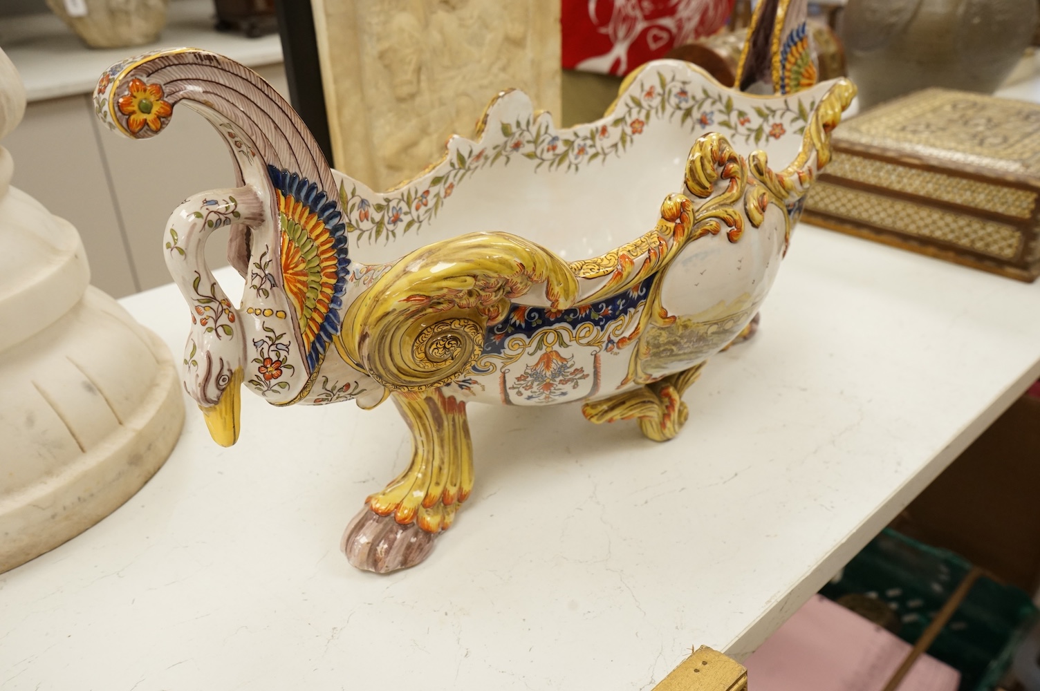 An early 20th century French faience jardiniere, 55cm wide